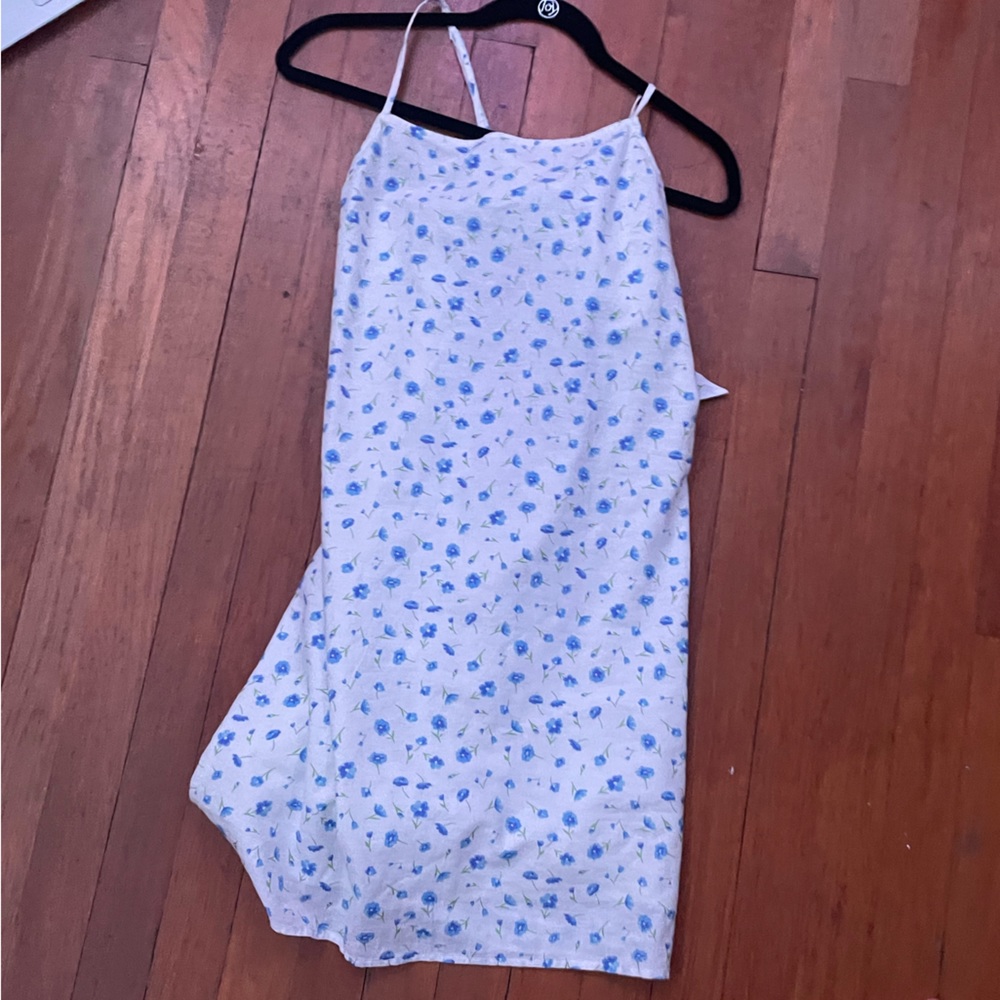 American Eagle Summer Dress, L, White With Blue Flowers